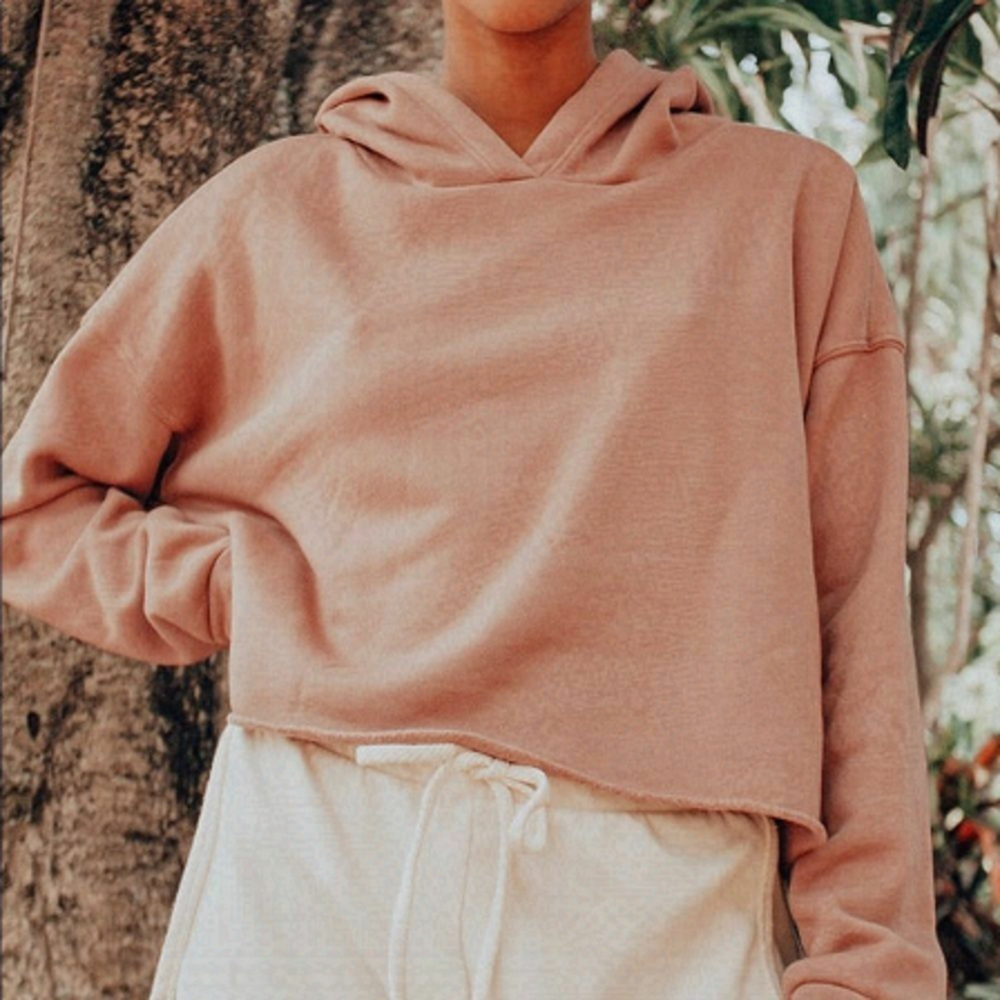 Remain Chill Light Brown Oversized Cropped Hoodie
